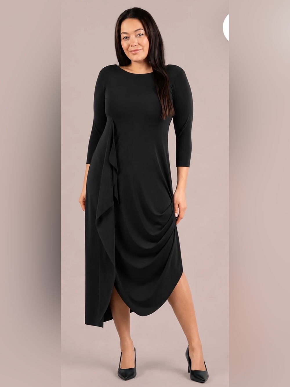Sympli Drama Dress black jersey long Lagenlook asymmetric sz 10 -12 travel